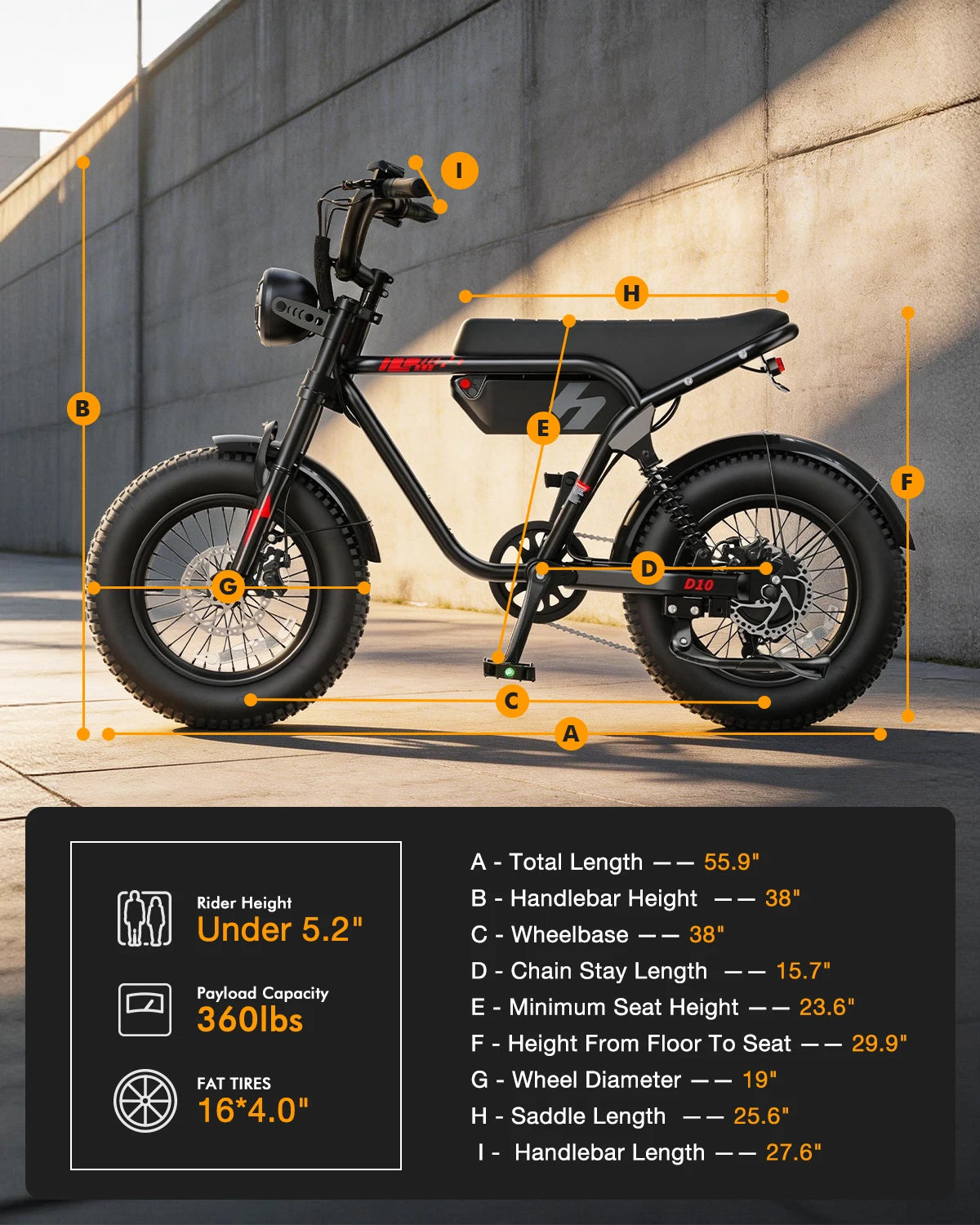 Hopepeak D10 electric fat-tire mountain bike by S And B Enterprise, black frame, 16-inch fat tires and full suspension