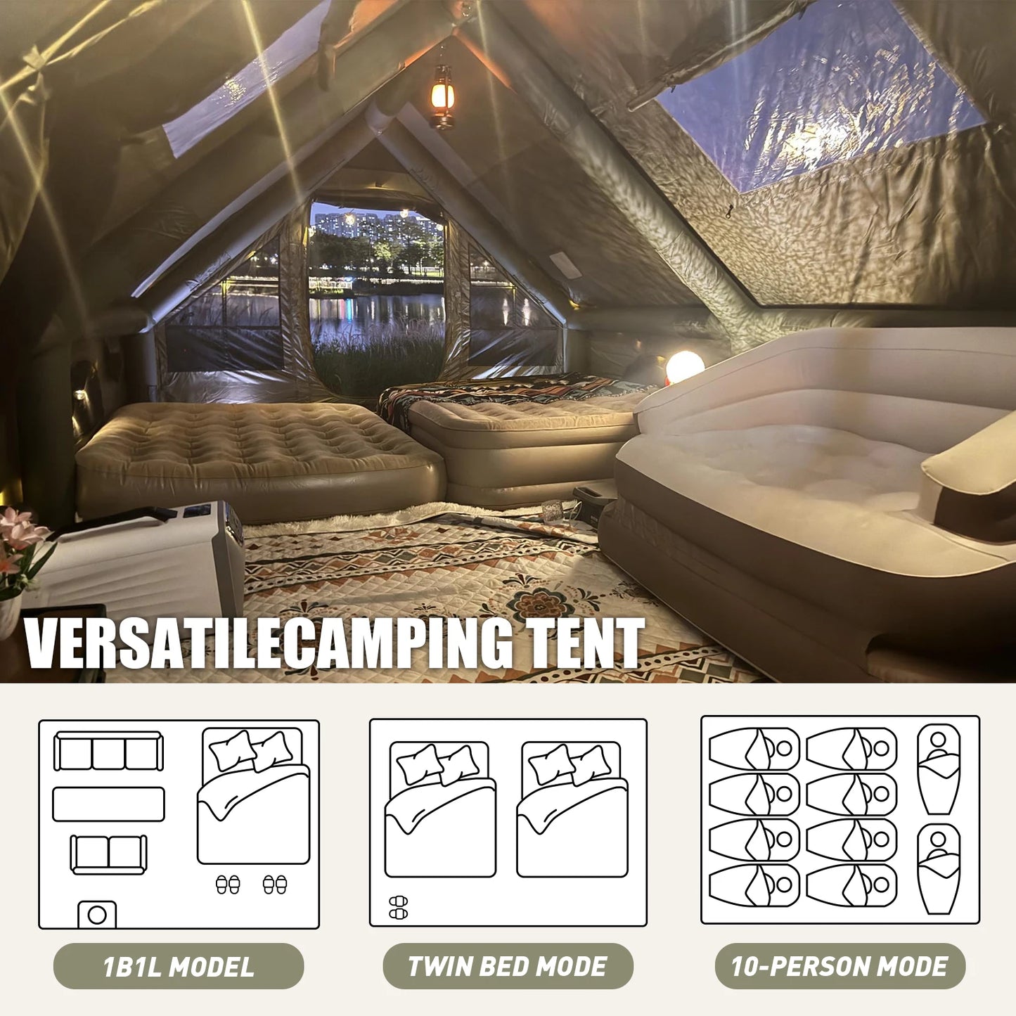 SENLEETO Waterproof Windproof Inflatable Camping Tent Four Season Glamping