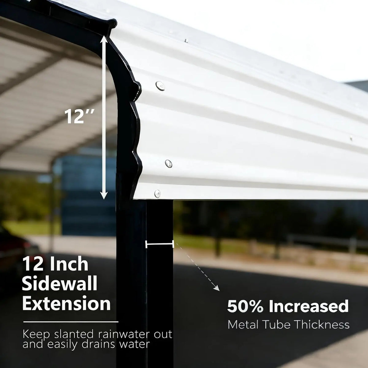 S And B Enterprise 10x15 ft heavy-duty white metal carport with 12-inch sidewall extension, customized