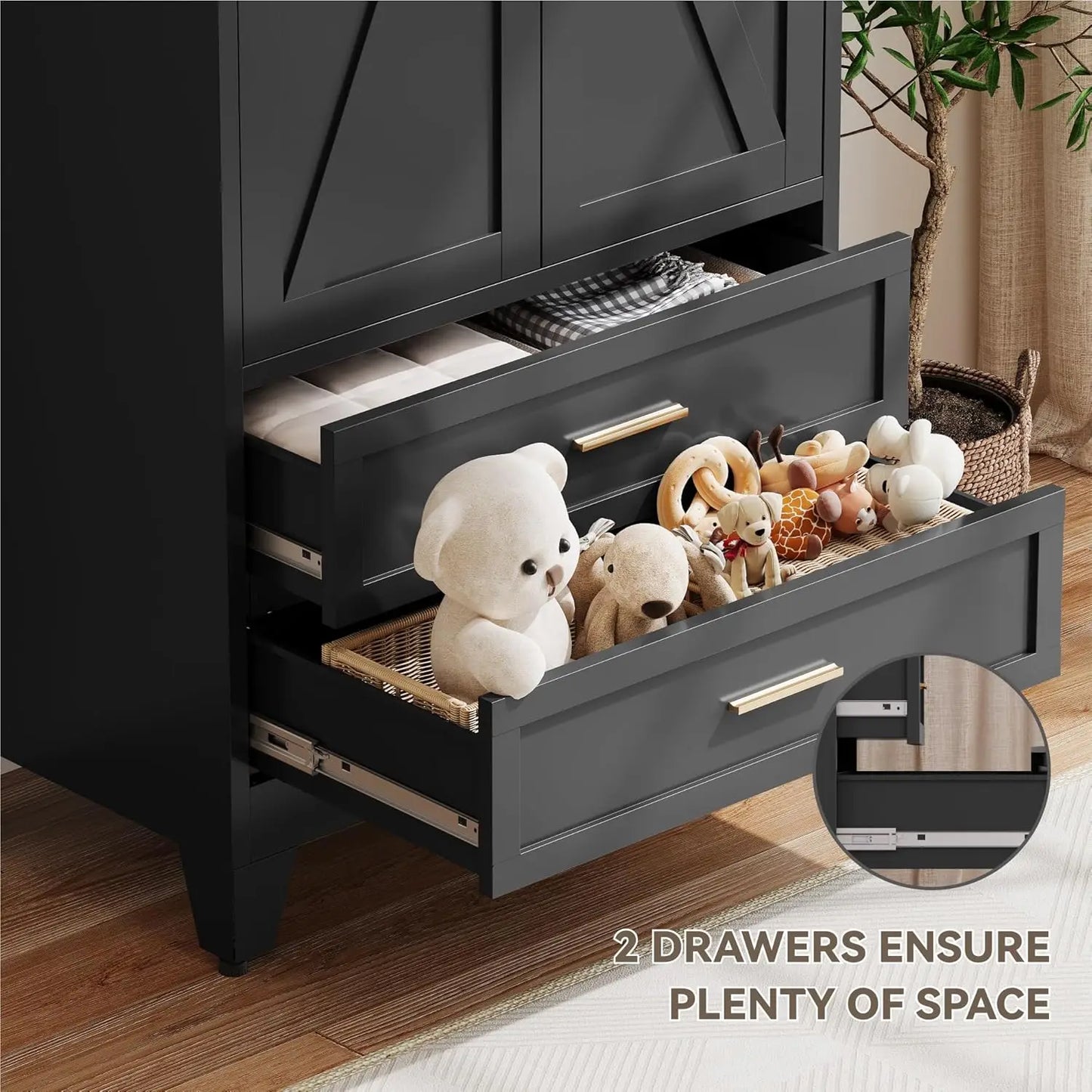 Steel Wardrobe Cabinet With Hanging Rod And Adjustable Shelves
