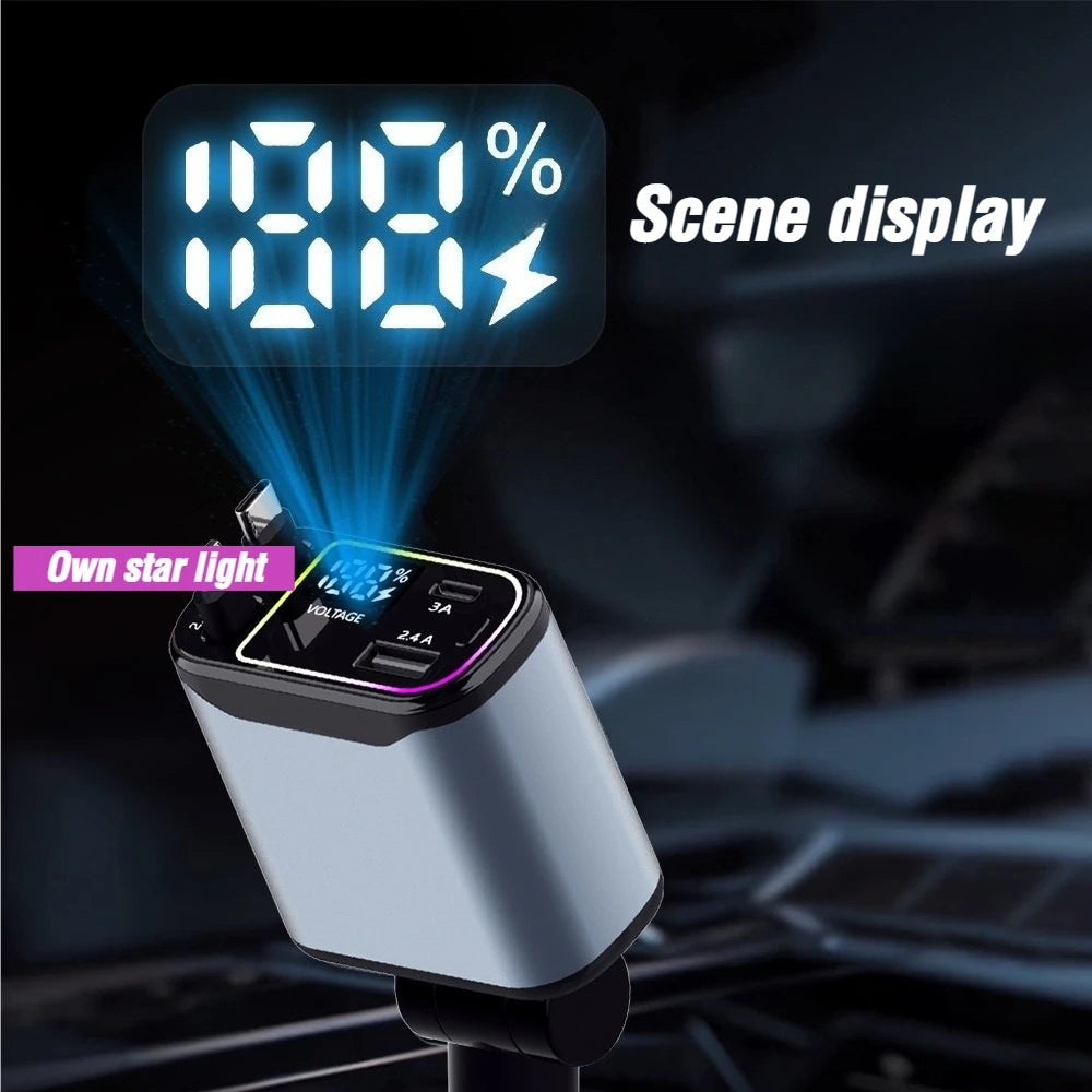 4-In-1 Retractable Car Charger With USB-C And 8-Pin Cables by S And B Enterprise