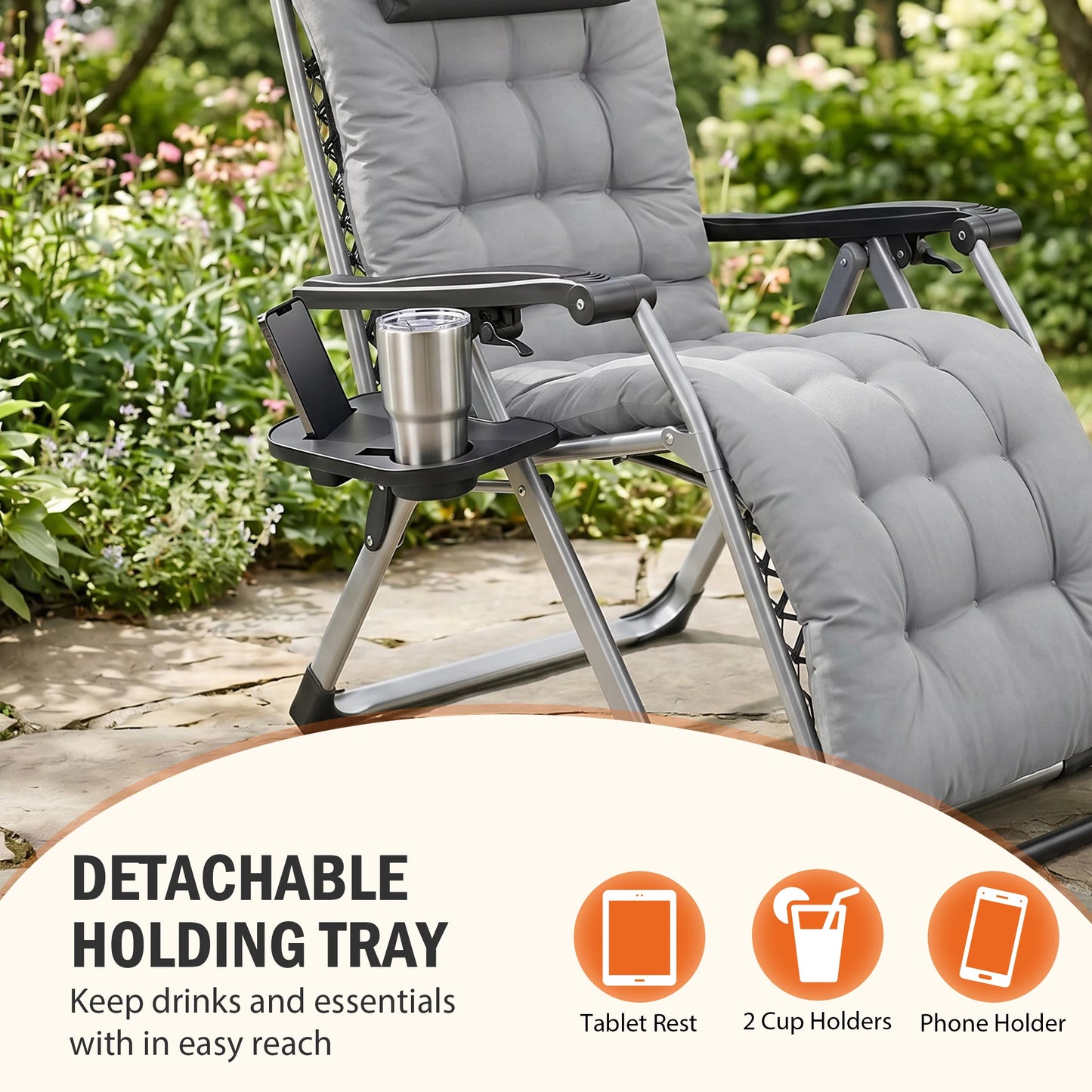 JHK Zero Gravity Camping Lounge Chair With Cup Holder Trays by S And B Enterprise