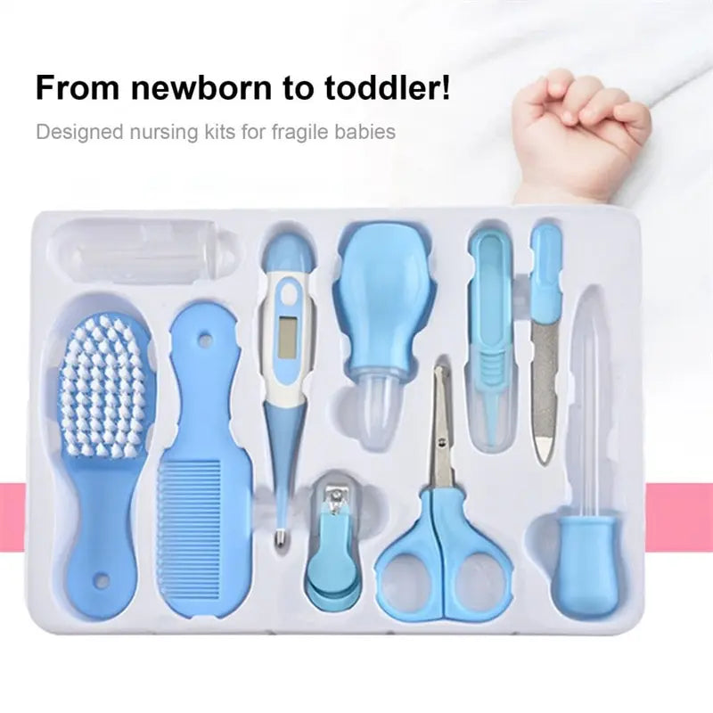 10PCS/Set Baby Health Care Kit Kids Nail Hair Health Care Thermometer Grooming Brush Clipper Teether Toothbrush Baby Essentials by S And B Enterprise