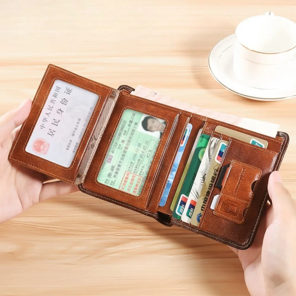 HEONYIRRY Genuine Leather RFID Blocking Trifold Wallet For Men