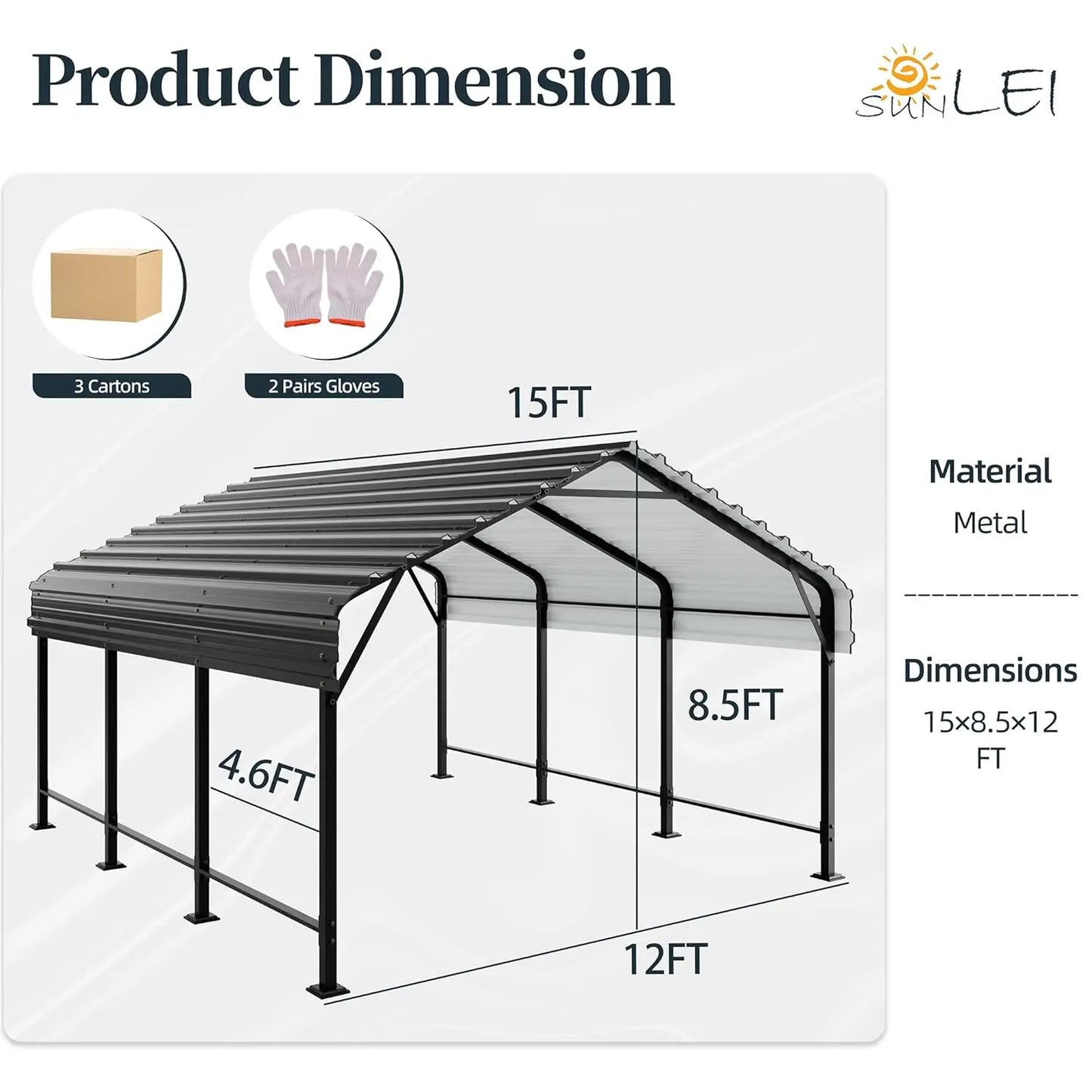 Heavy Duty Metal Carport With Galvanized Roof And Frame