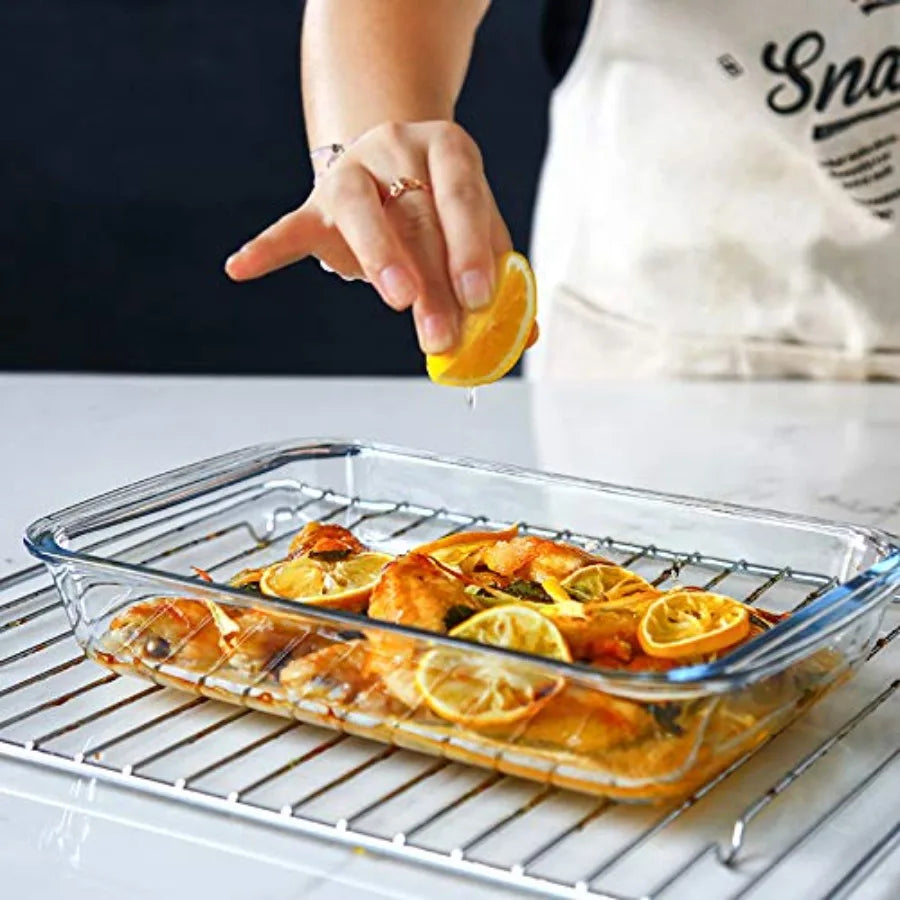 Deep Glass Baking Dish Set With Lids For Lasagna Rectangular Bakeware by S And B Enterprise