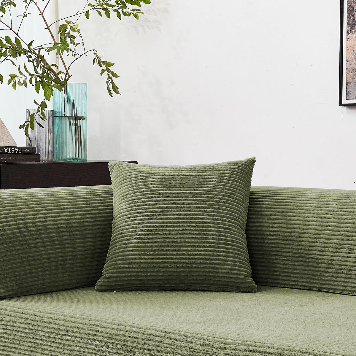 79in futon sofa bed in green corduroy with matching cushions by S And B Enterprise