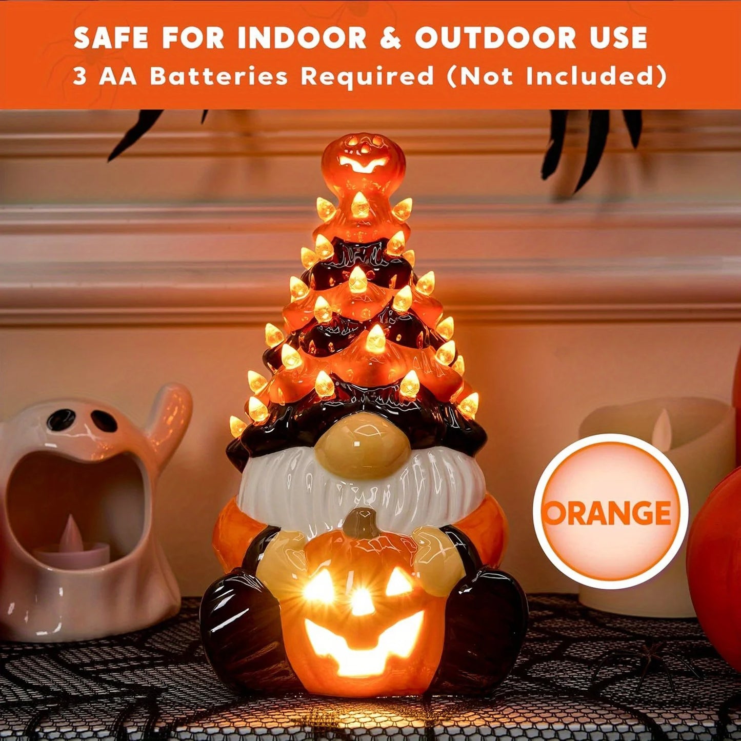 Halloween Pumpkin Gnome Ceramic LED Tabletop Decor For Autumn Parties