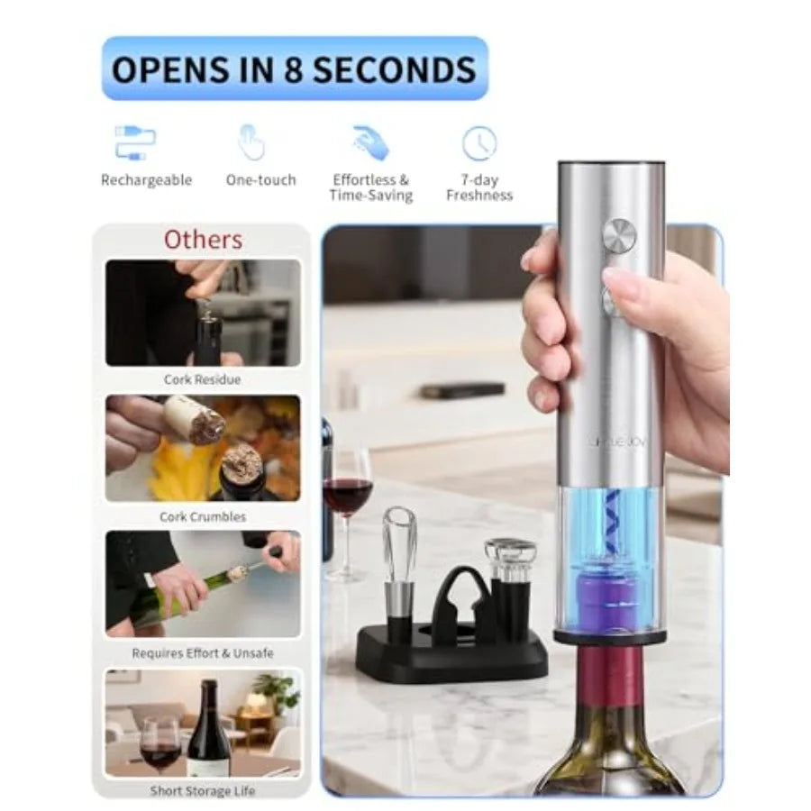 Electric Stainless Steel Wine Opener Rechargeable Automatic Bottle Opener 7 In 1 by S And B Enterprise