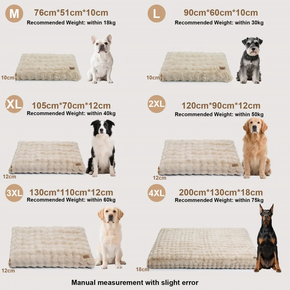 S And B Ultra Plush Dog Bed in beige shaggy fabric; washable soft pet cushion in sizes M-4XL.