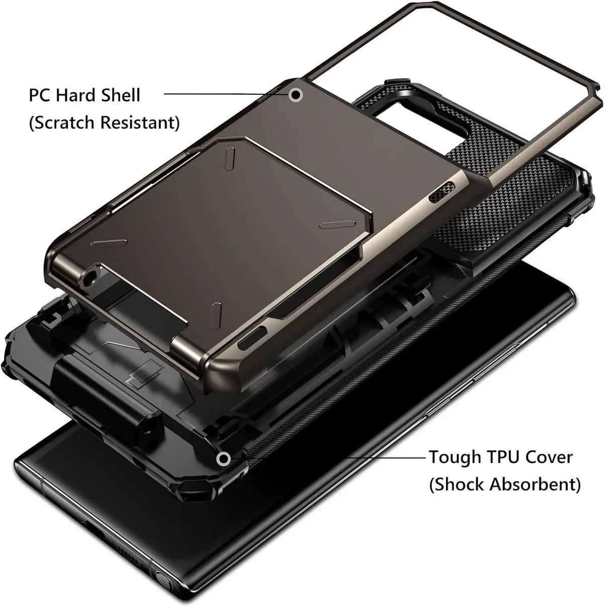 Samsung Galaxy wallet case with card holder for S25/S24 Ultra/Plus/FE, dual-layer shockproof with PC hard shell, black