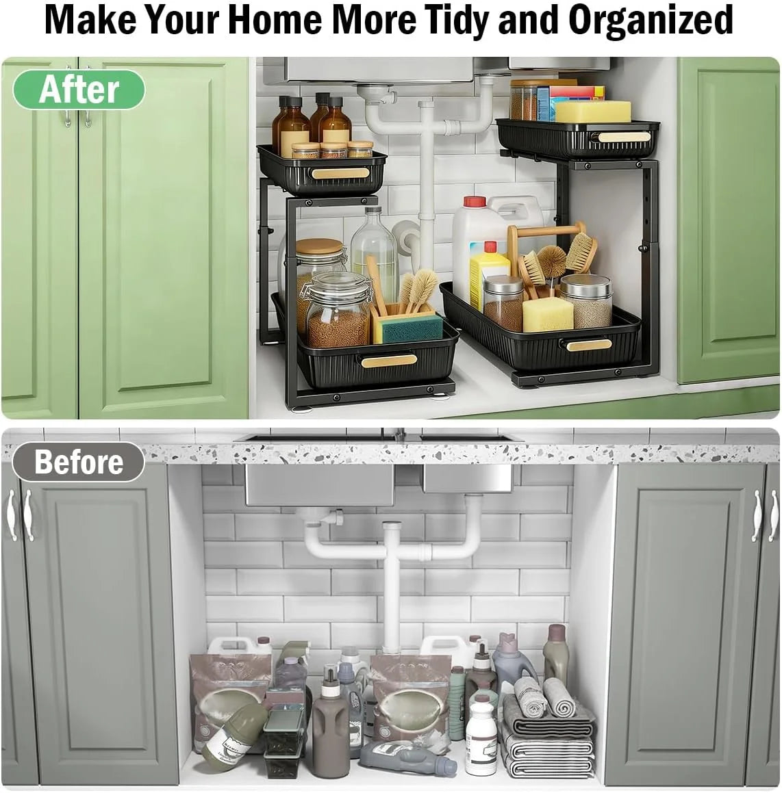 Under Sink Organizer Set Of 2 Pull Out Cabinet Storage Trays by S And B Enterprise