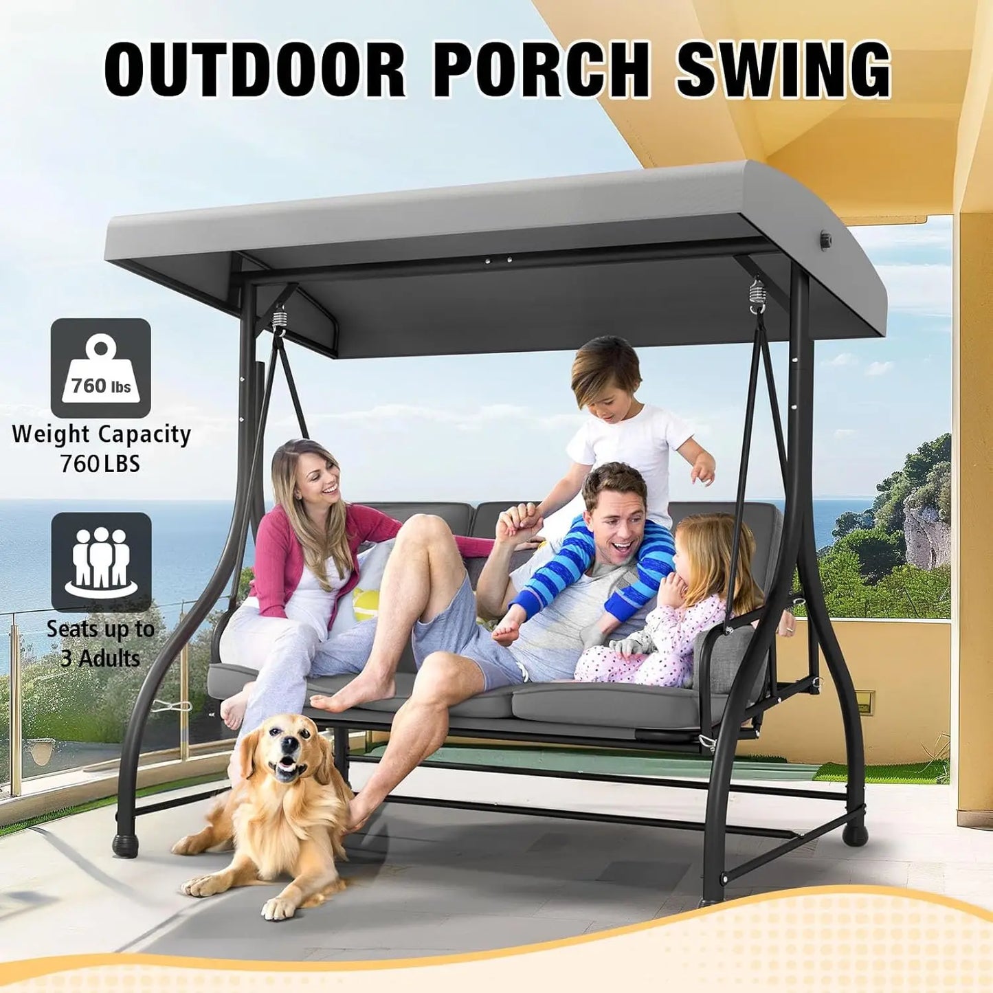 Outdoor Patio Swing Chair With Adjustable Canopy And Removable Cushion by S And B Enterprise