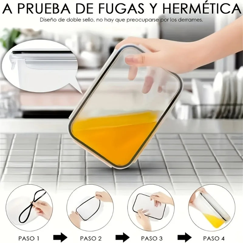 Rectangular transparent BPA-free food storage container with orange liquid