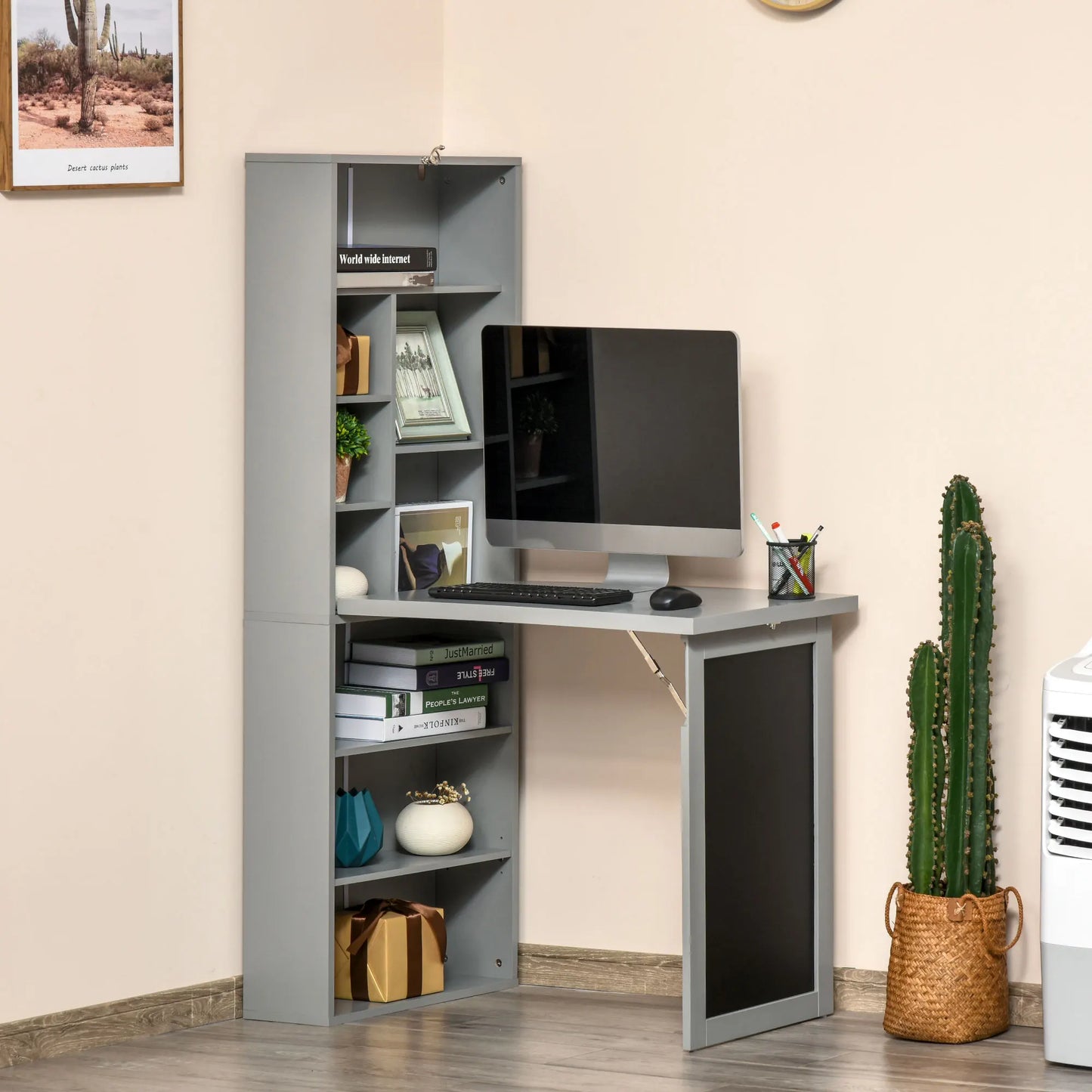 HOMCOM Foldout Convertible Office Desk With Wall Mount Blackboard by S And B Enterprise