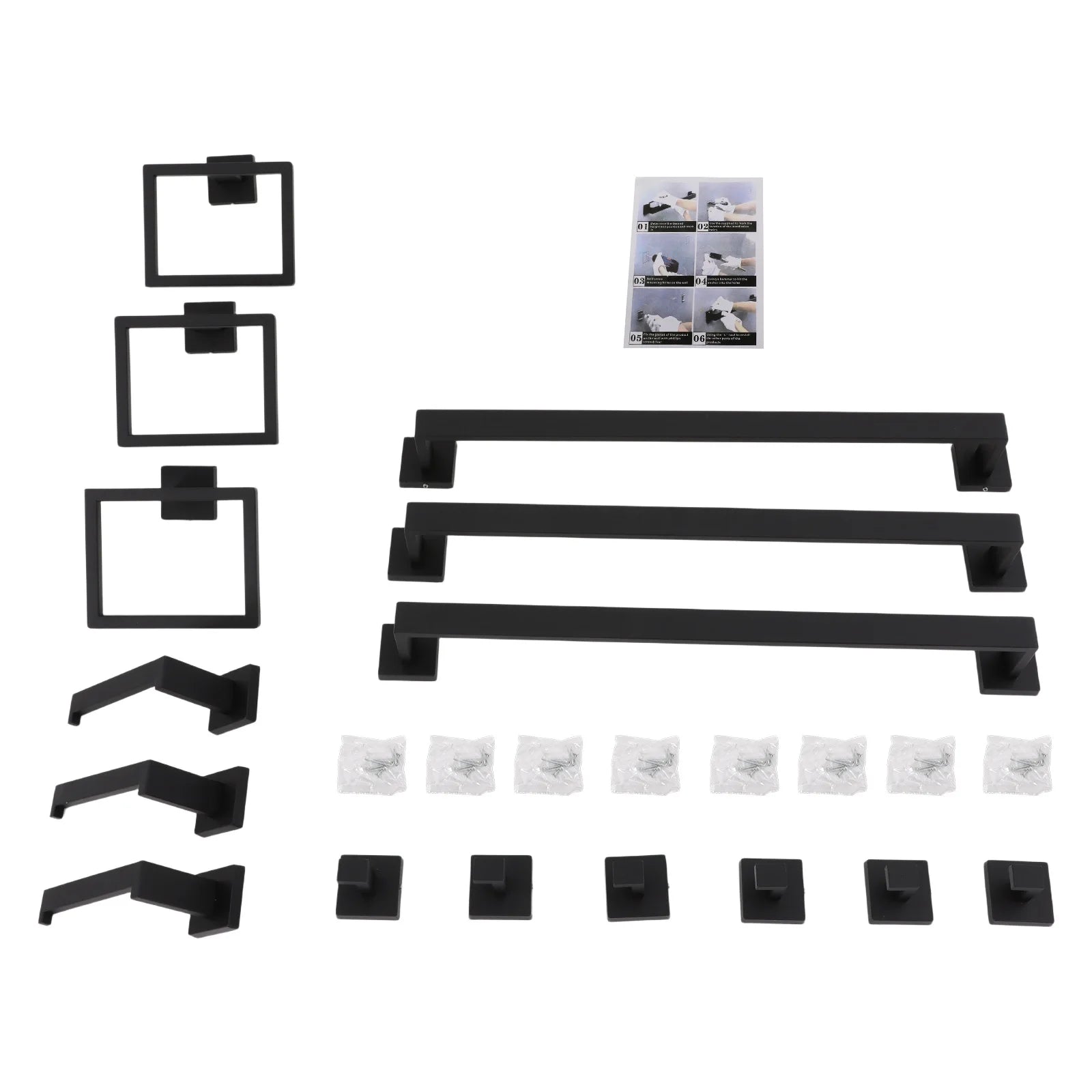 Wall-mounted black stainless steel towel rack set by S And B Enterprise with multiple bars and square holders