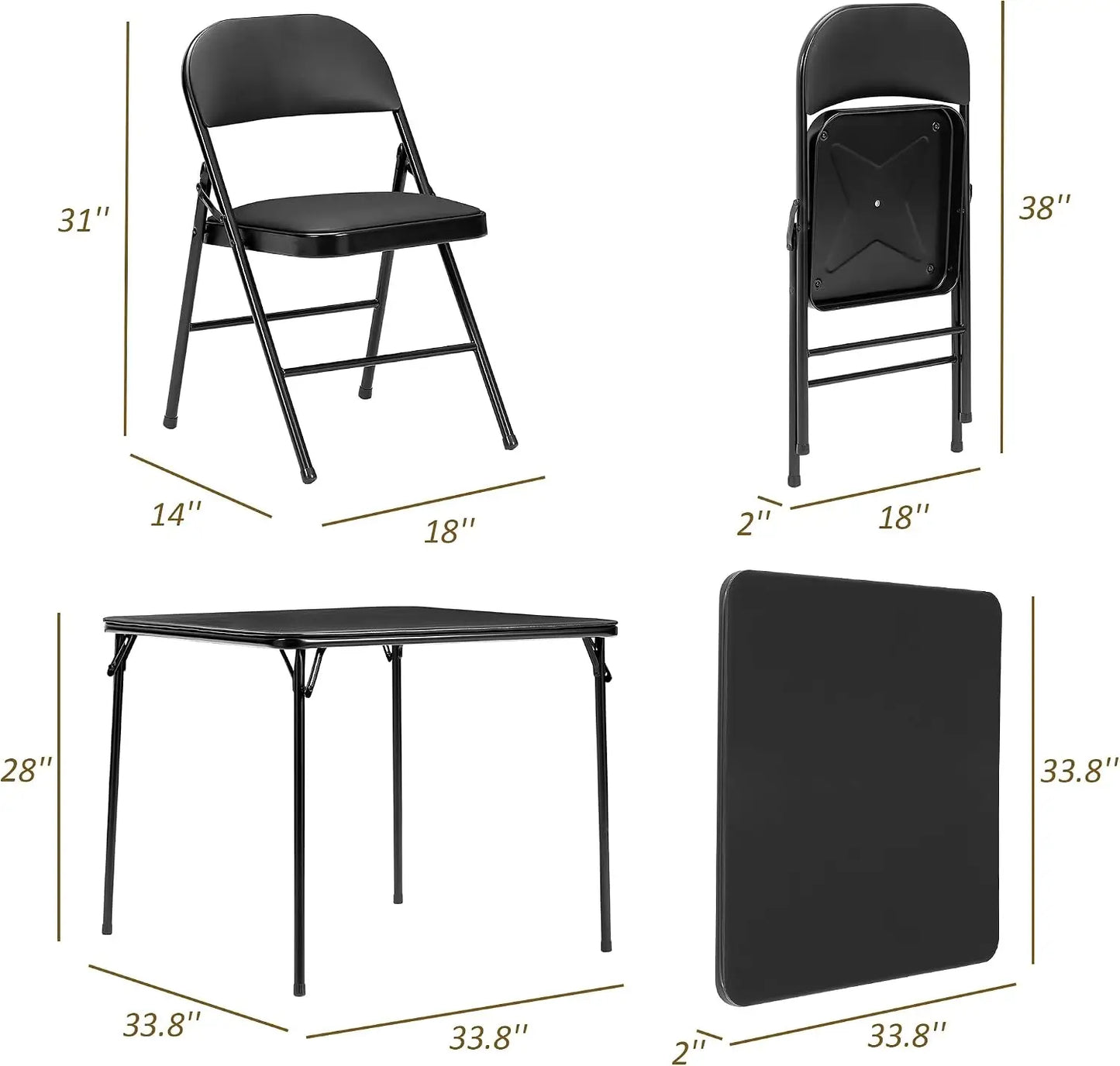 5-Piece Folding Card Table & Chair Set with Padded Top, No Assembly Needed, Black by S And B Enterprise