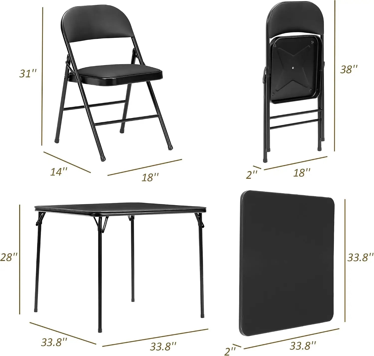 5-Piece Folding Card Table & Chair Set with Padded Top, No Assembly Needed, Black by S And B Enterprise
