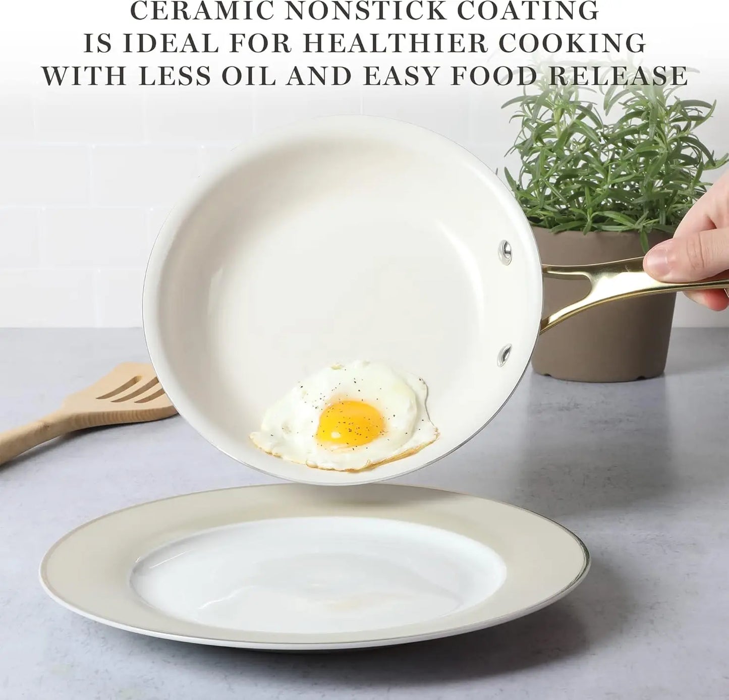 Ceramic Non-Toxic Cookware Set With Gold Handles For Everyday Cooking