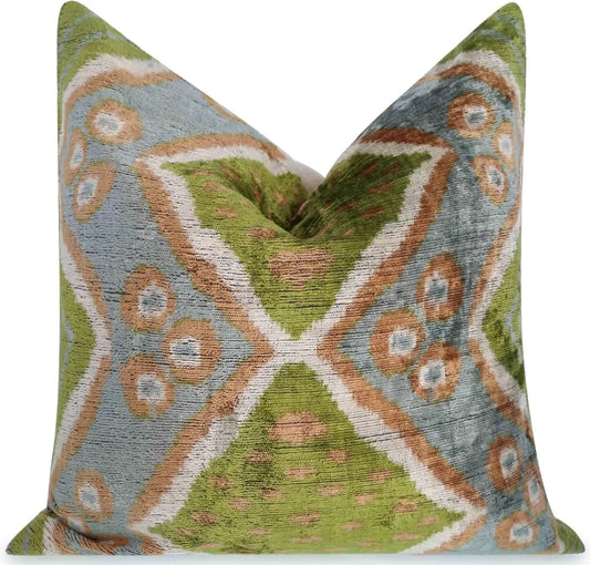 Geometric Ikat Velvet Throw Pillow With Premium Down Insert