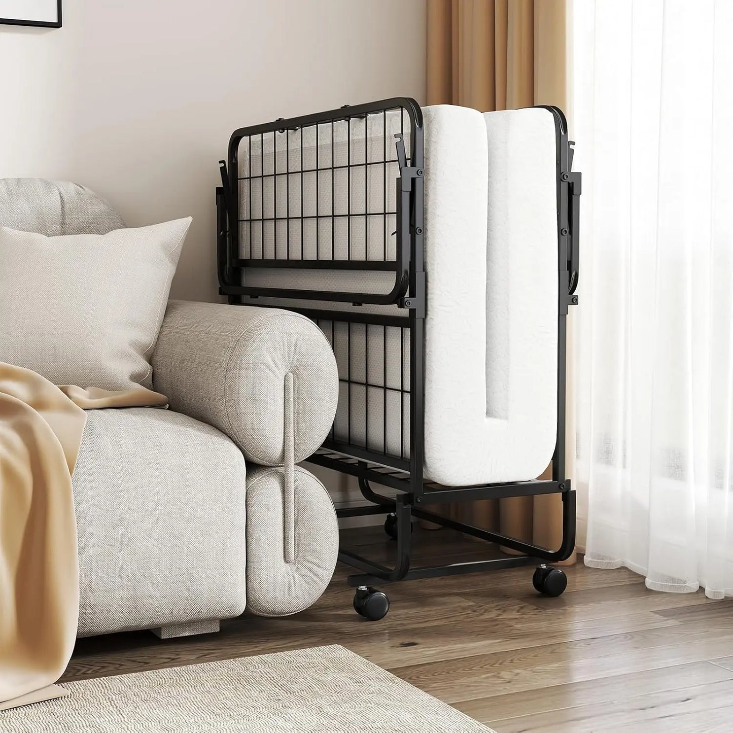 Twin Size Folding Bed with Mattress for Adults Space Saving Portable Rollaway Bed with Memory Foam Guest Bed , 75"x 38"
