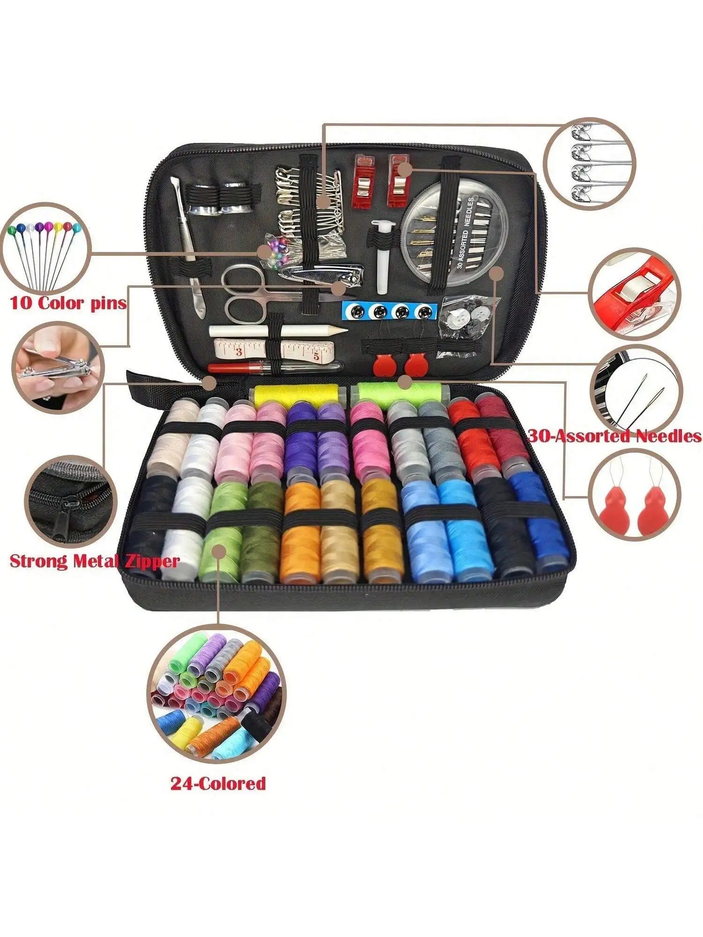 Portable Home Sewing Kit Complete Set With Threads Needles Scissors by S And B Enterprise