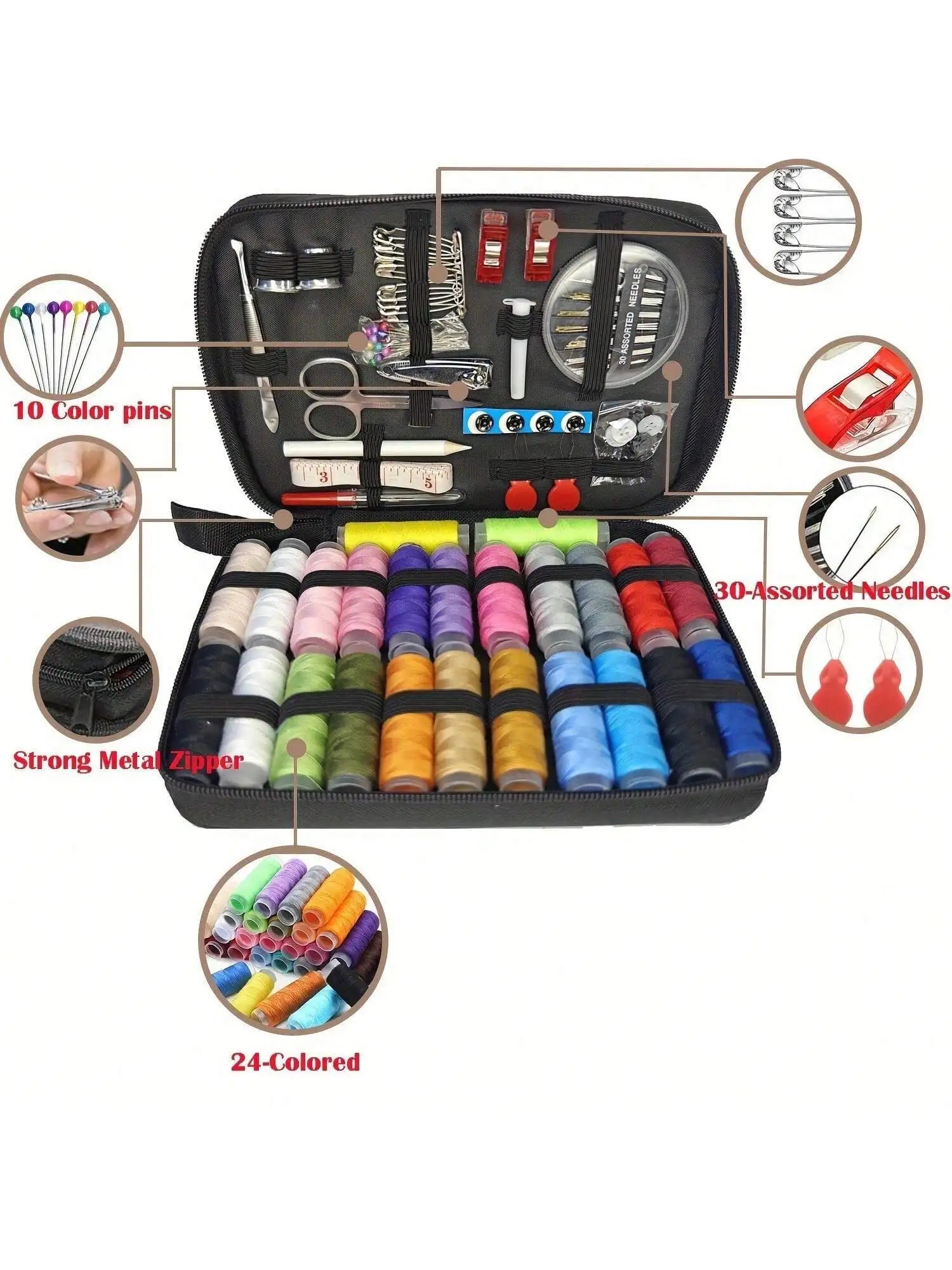 Portable Home Sewing Kit Complete Set With Threads Needles Scissors by S And B Enterprise