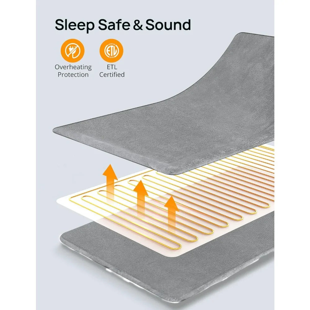 Electric heated blanket by S And B Enterprise; grey soft-flannel throw, 60 x 50, fast heating