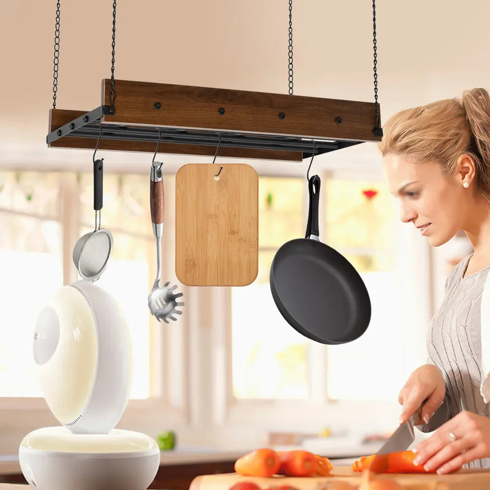 Ceiling Mounted Pot Pan Rack With Spring Clips Kitchen Organizer