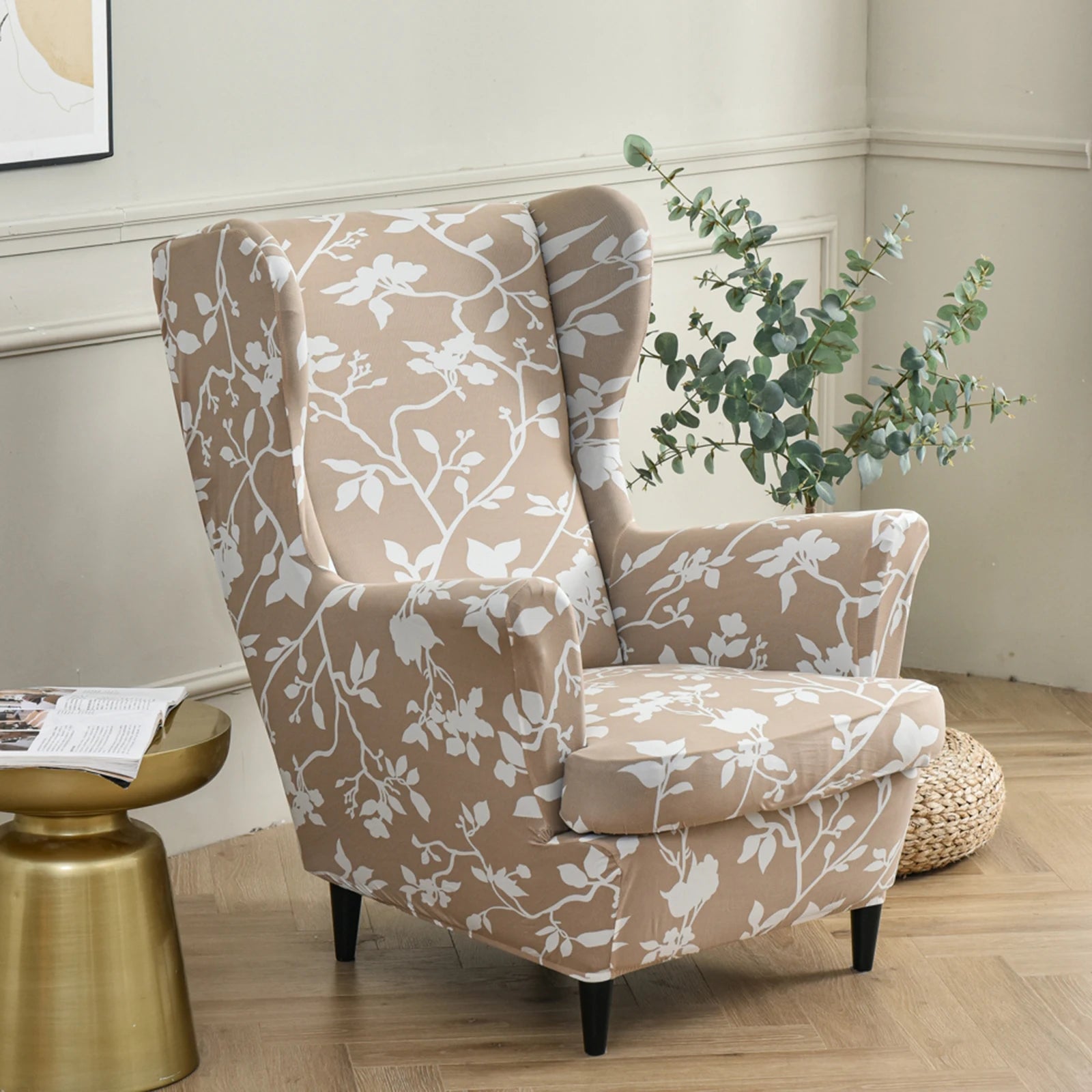 Printed Wing Chair Cover Wingback Stretch Spandex Armchair Covers Nordic Removable Relax Sofa Slipcovers With Seat Cushion Cover by S And B Enterprise