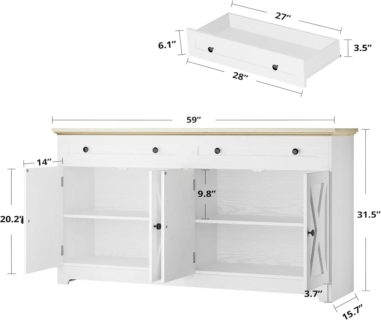 Ironck Buffet Cabinet With Storage Sideboard In Natural Wood by S And B Enterprise