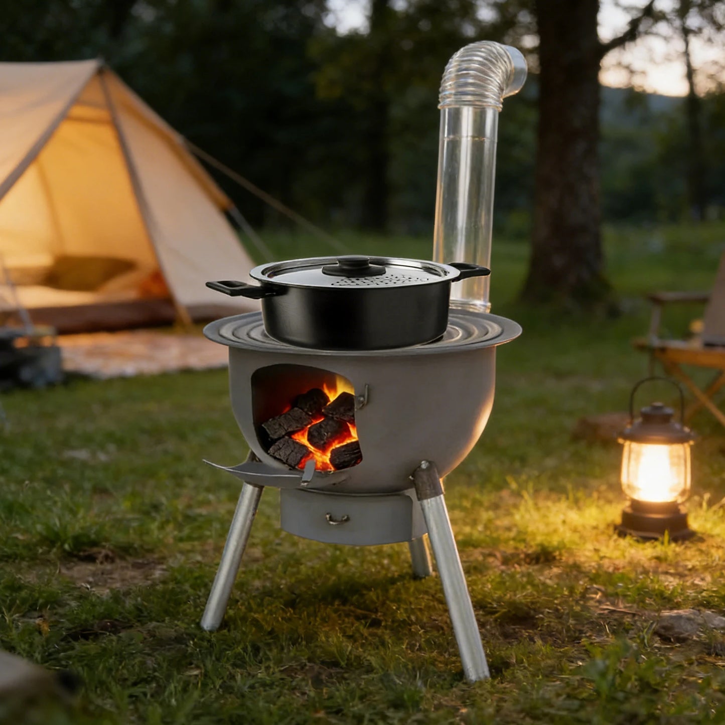 Portable Camping Wood Stove Multifunction Fire Pit with Grill Grate 3 Pot Rings Ash Tray for Outdoor Picnic Backyard BBQ Heating by S And B Enterprise