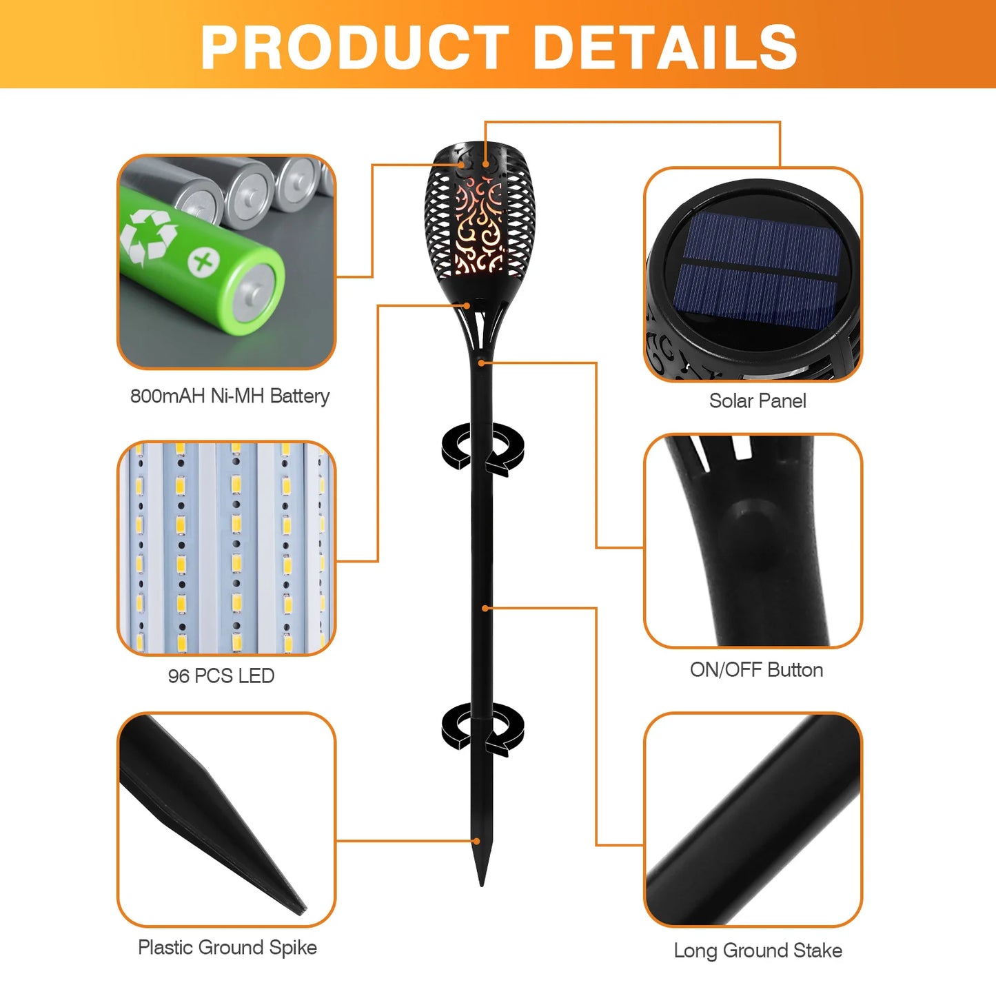 Solar Torch Lights Outdoor 96 LED Pathway Landscape Lighting