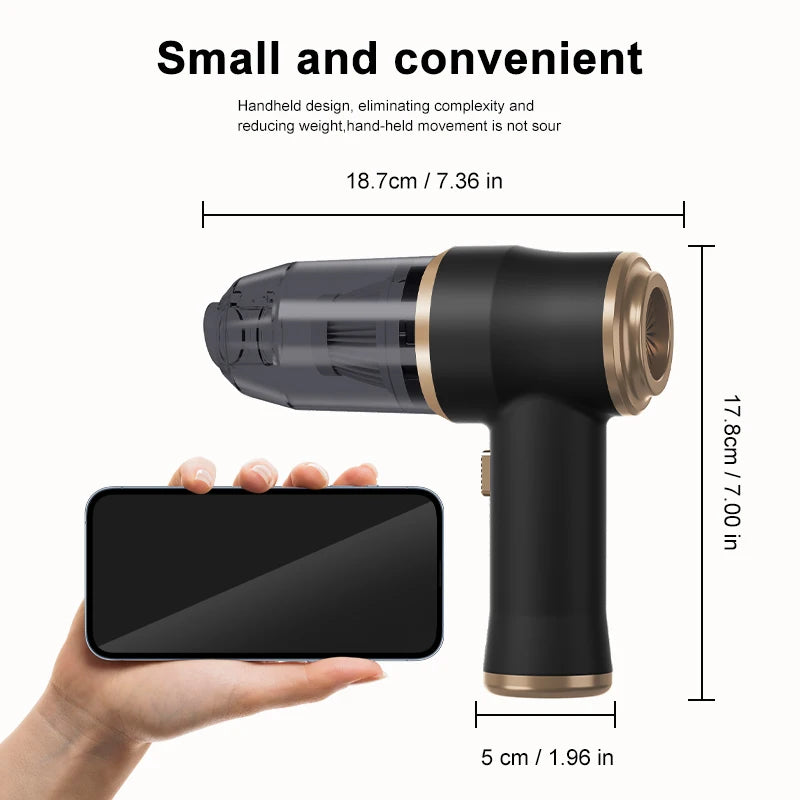 Wireless car vacuum cleaner handheld by S And B Enterprise, cordless, black with gold accents