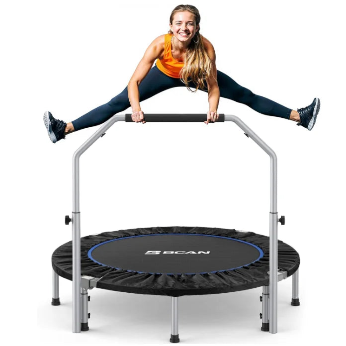 40/48“ Foldable Mini Trampoline with Adjustable Foam Handle Fitness Rebounder for Adults Max Load 440 Lbs Exercise Trampoline by S And B Enterprise
