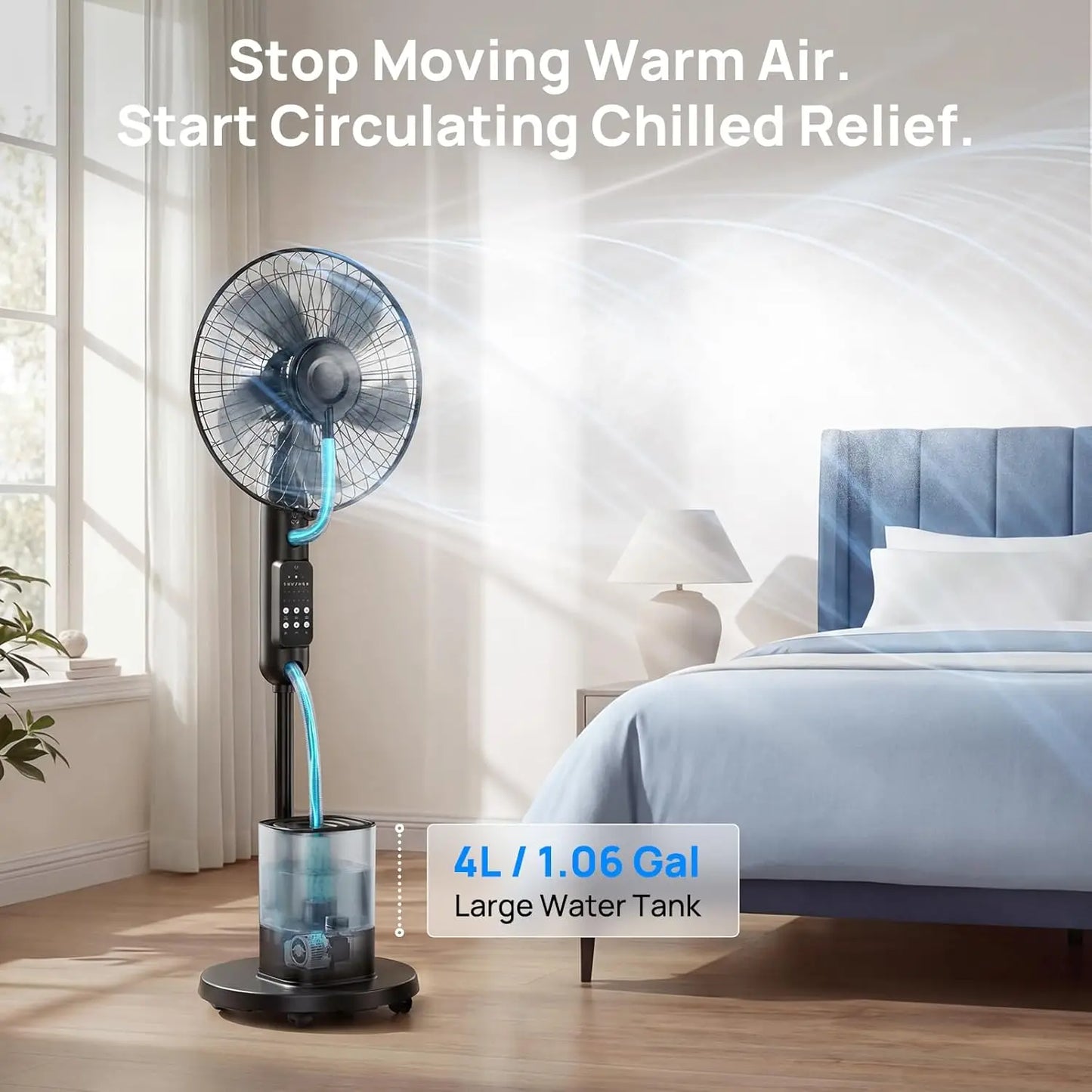 Misting Floor Fan With Advanced 5 Speeds 3 Modes Operation
