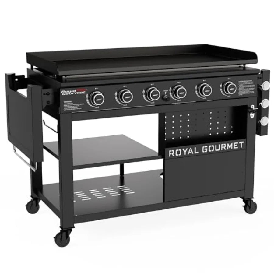 Propane Gas Griddle With Folding Side Tables 6 Burners Outdoor