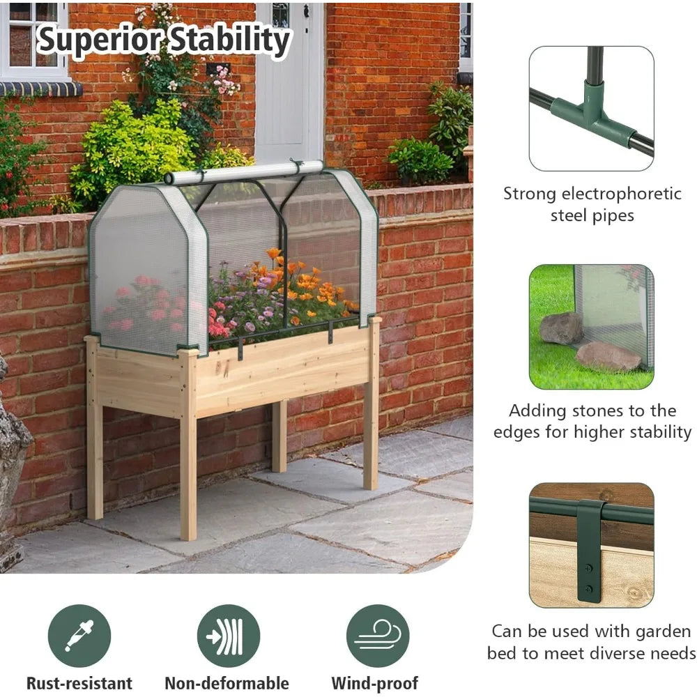 Raised Garden Bed With Greenhouse Cover Wood Planter Box Outdoor