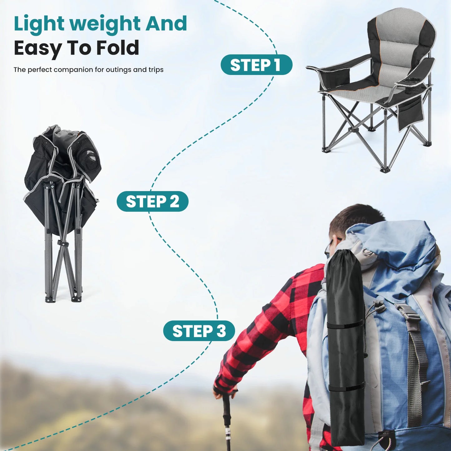 JHK Heavy Duty Camping Chair 450lbs Capacity Portable Folding