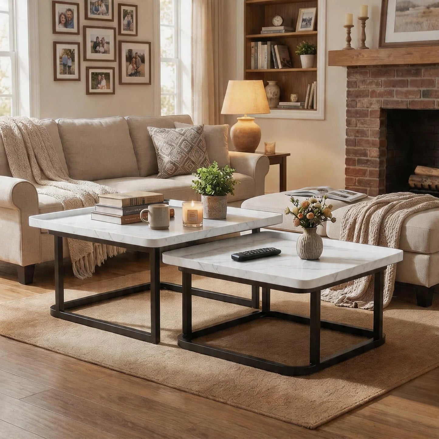 Square Nesting Coffee Tables Set Of 2, Space Saving Small End Table Set For Living Room Bedroom Balcony, Fluted Side Tables Set by S And B Enterprise