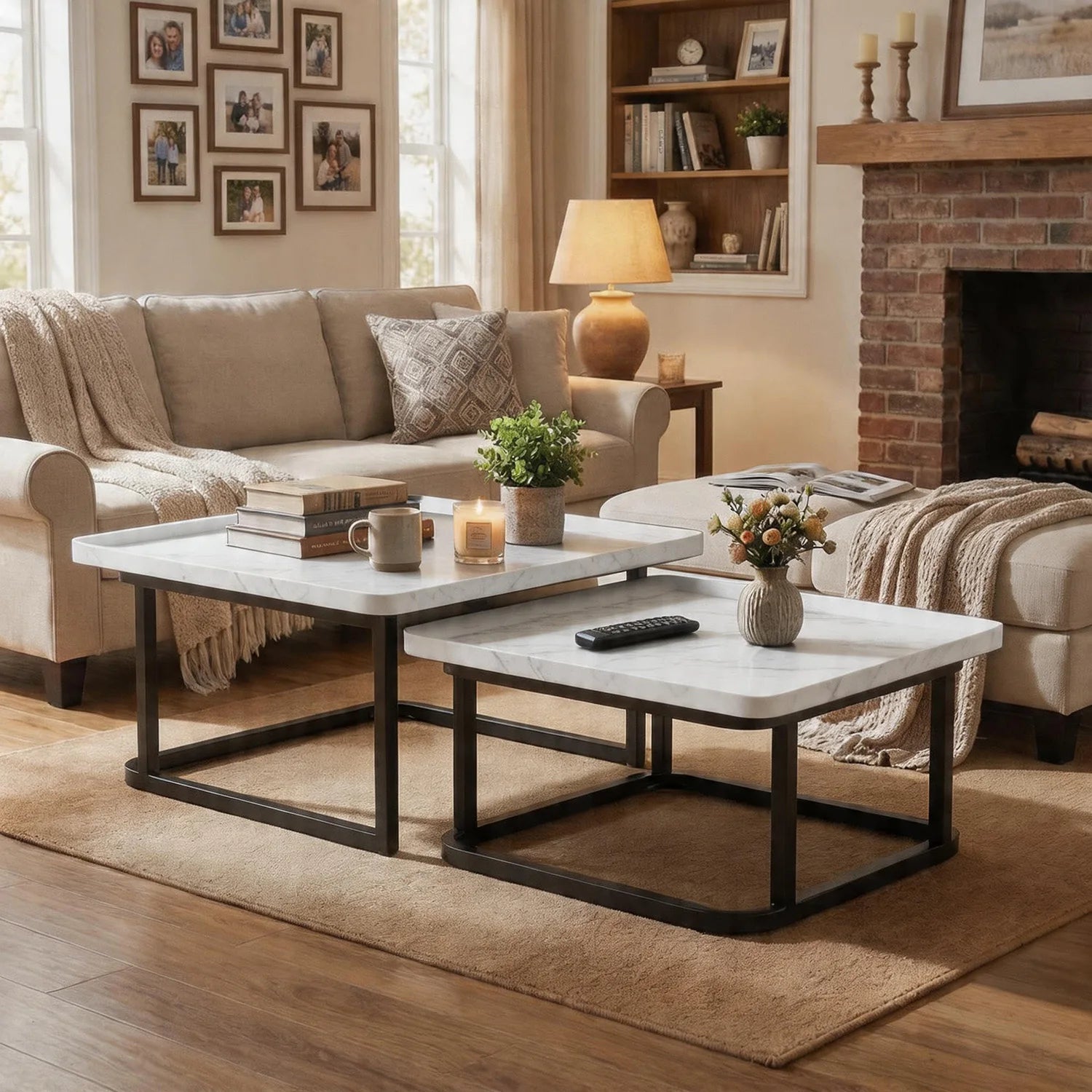 Square Nesting Coffee Tables Set Of 2, Space Saving Small End Table Set For Living Room Bedroom Balcony, Fluted Side Tables Set by S And B Enterprise