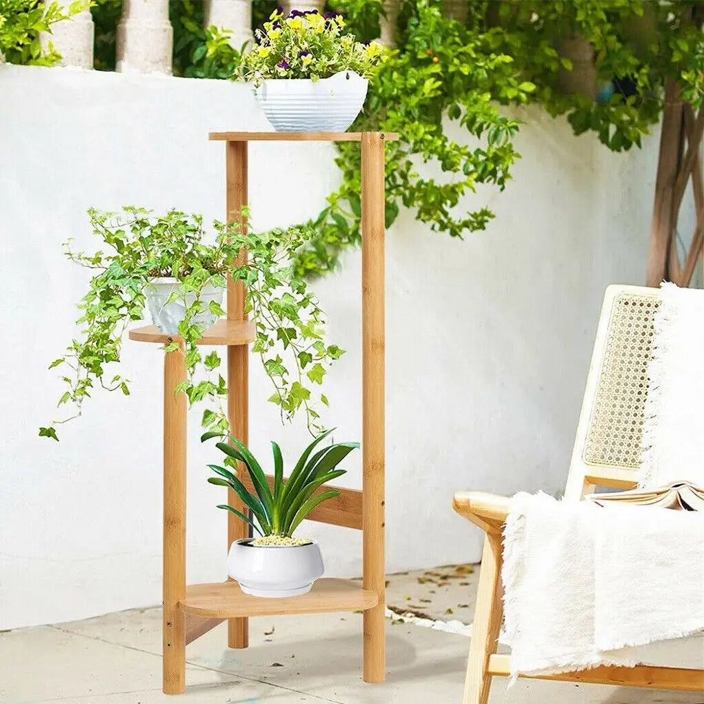 Wisfor 3 Tier Bamboo Plant Stand Corner Shelf Rack by S And B Enterprise