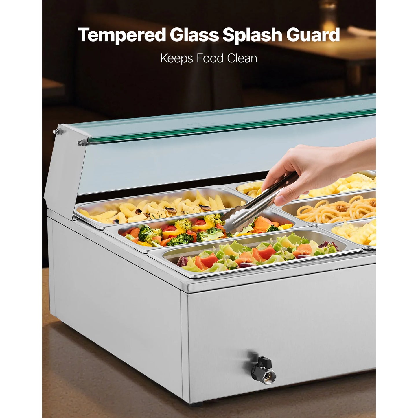 SucceBuy Commercial Food Warmer Electric Stainless Steel With Glass Cover