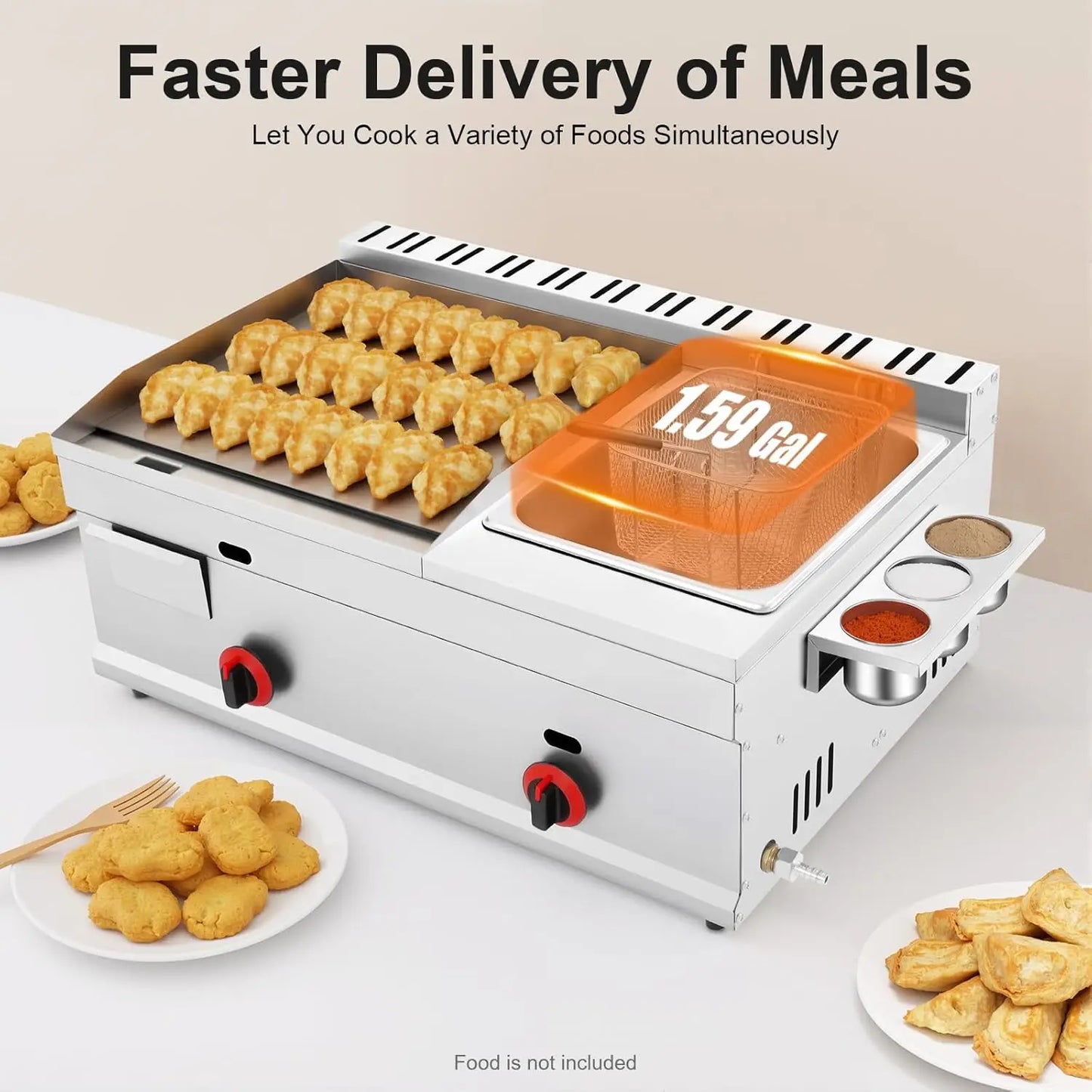 Stainless Steel Countertop Deep Fryer And Propane Griddle Combo