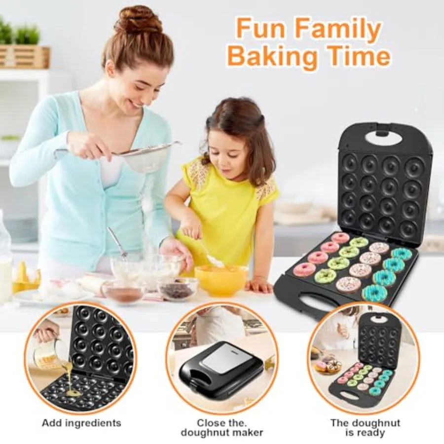 Mini Donut Maker 16-Hole Electric With Non-Stick Surface