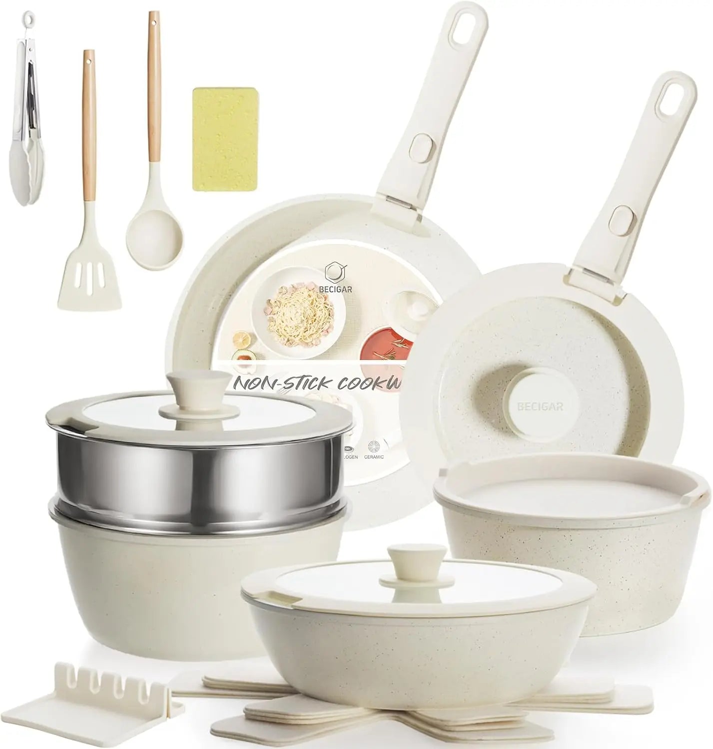 Ceramic Nonstick Cookware Set With Removable Handles