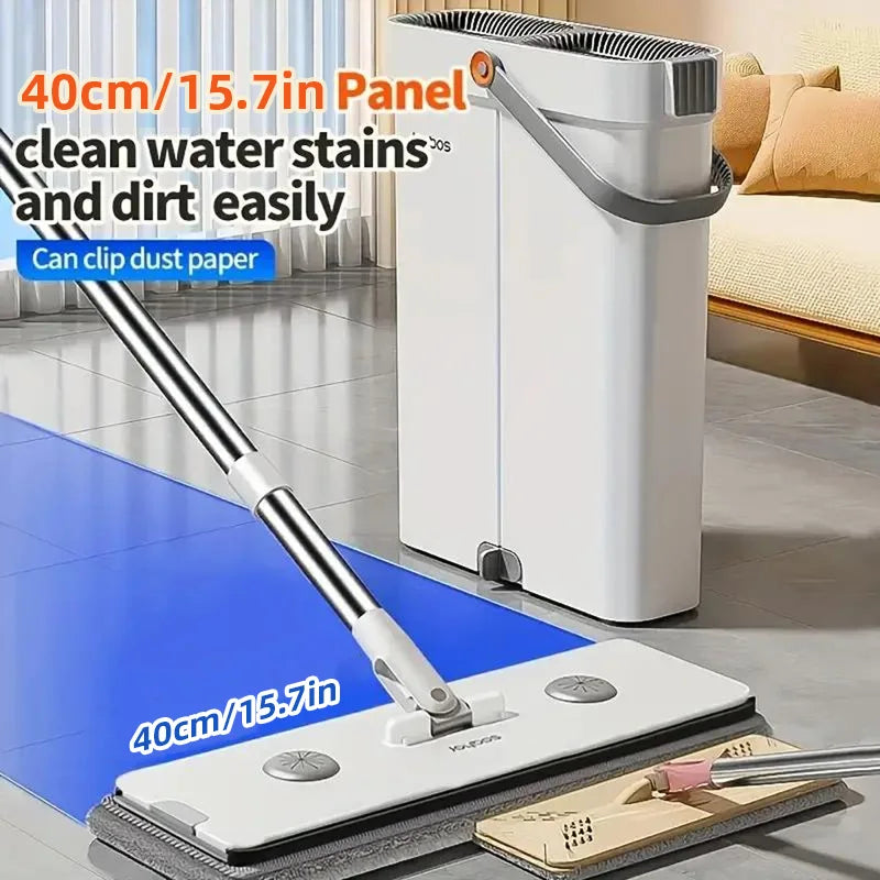 Joybos ultra-slim flat mop and bucket system with 2 microfiber pads, 360° swivel mop head