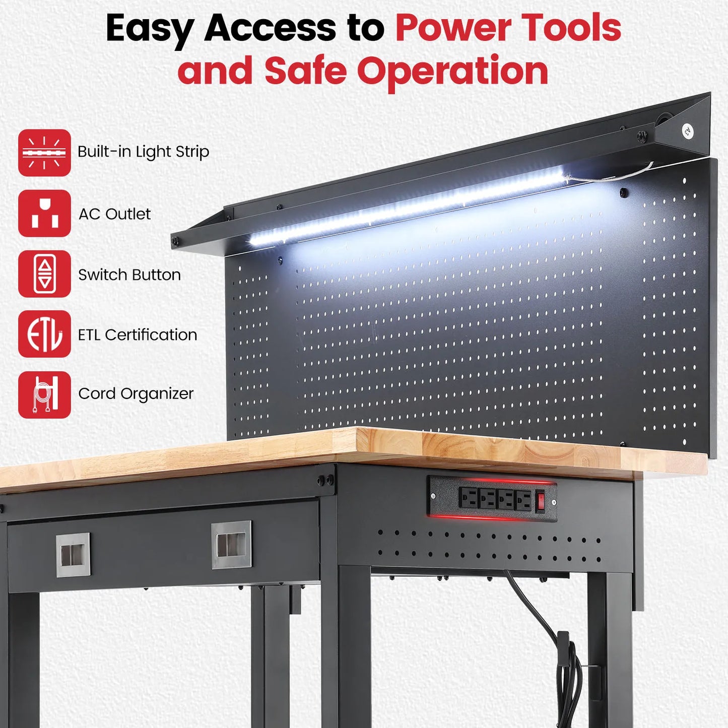 Wood Work Bench With Led Lights Pegboard Drawers Storage Unit by S And B Enterprise