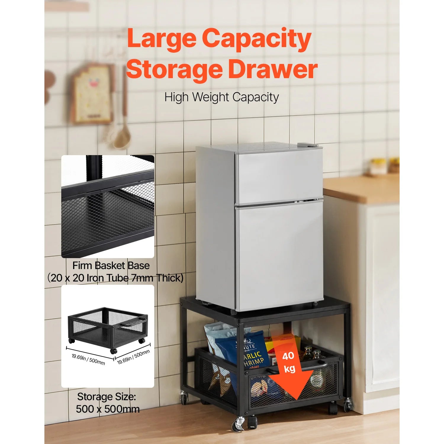 SucceBuy Mini Fridge Stand 198 lbs with Movable Storage Cart & Swivel Wheels Beverage Refrigerator for Office Home Dorm Bars by S And B Enterprise