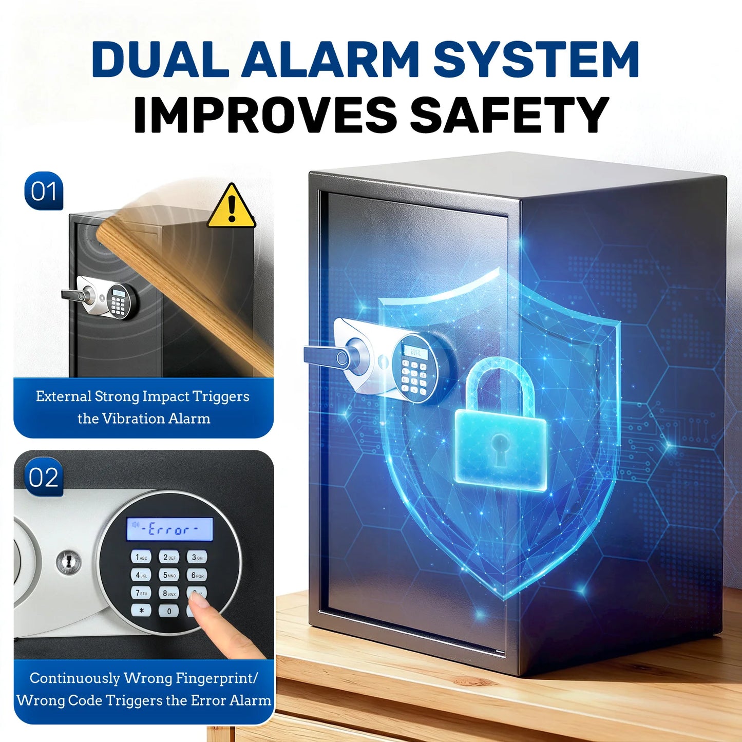 BlackSmith home safe by S And B Enterprise with LCD display, fingerprint access, dual alarm, shelves, wall mount